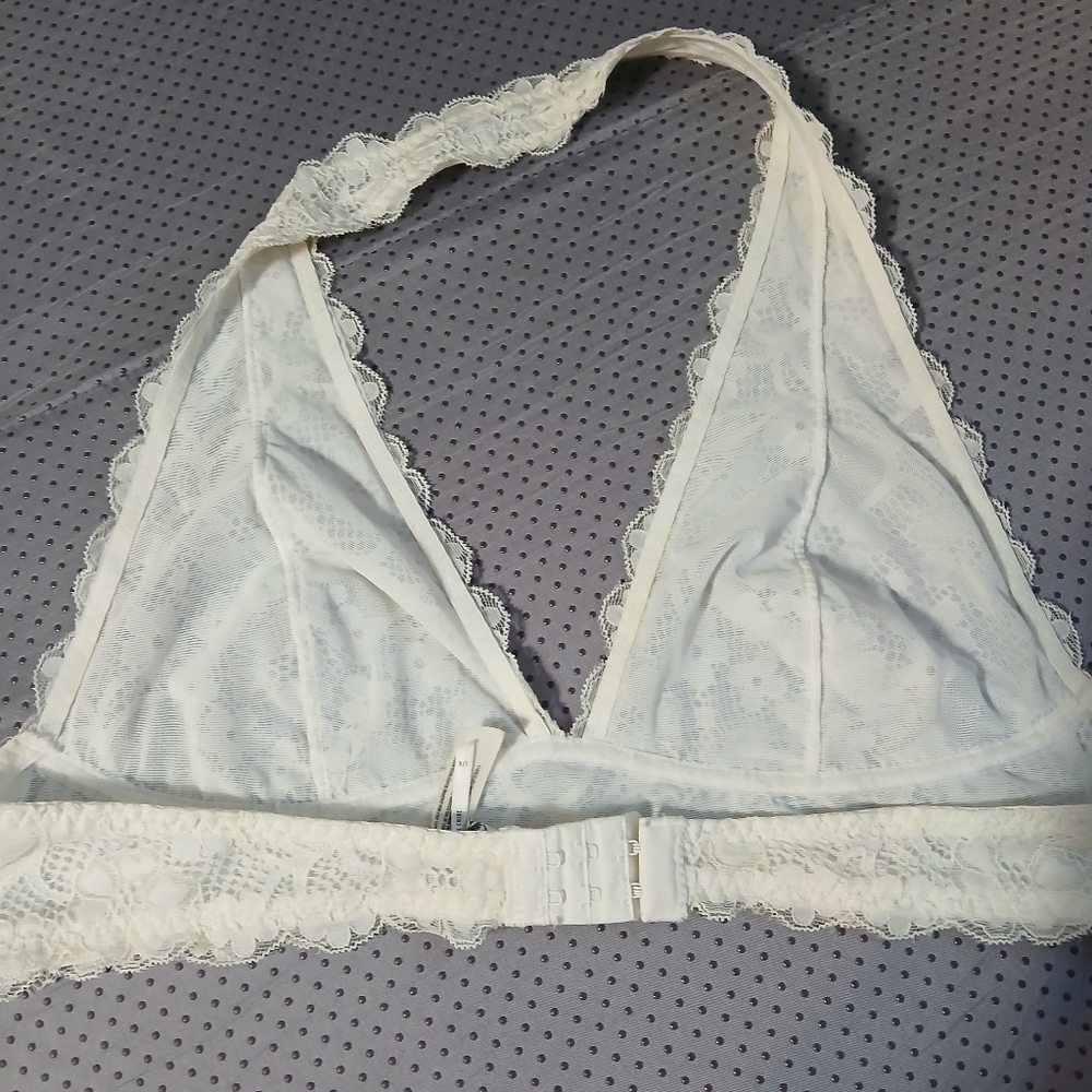 Free People Intimately Lace Halter Bralette Size Large Ivory Festival Floral - Picture 2 of 5